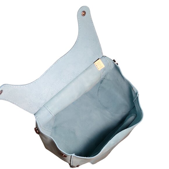 Handmade Light Blue Leather Convertible Backpack Shoulder Bag Crossbody Hobo main image 11